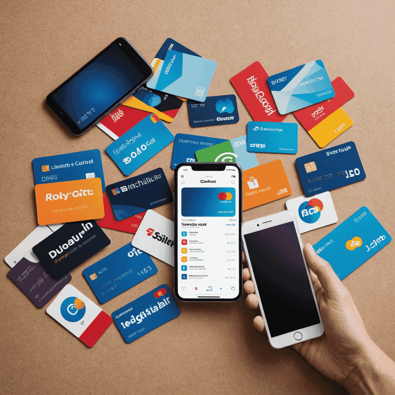 A collage of various gift cards and a smartphone showing a digital wallet app, symbolizing the combination of physical and digital gift card savings strategies